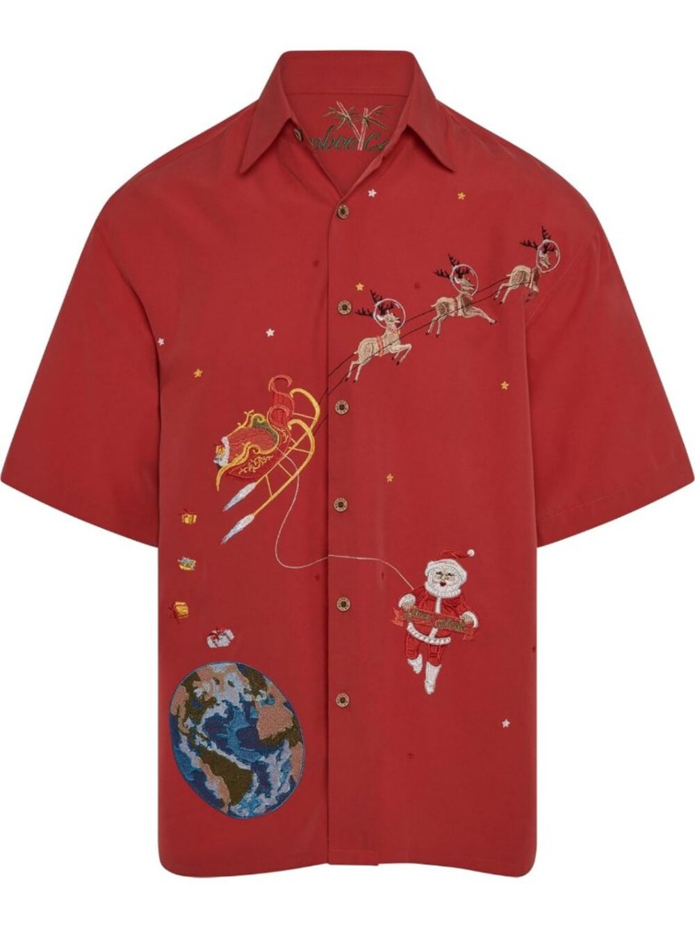 Men's Short Sleeve Tropical Button-Up Camp Shirt - Embroidered Christmas in